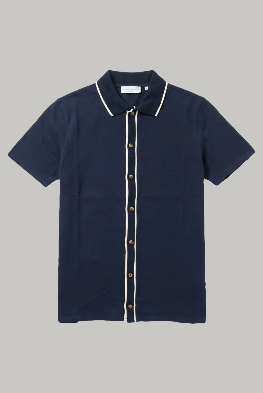 Alder - Full Button Polo - Navy Pique - Image 2