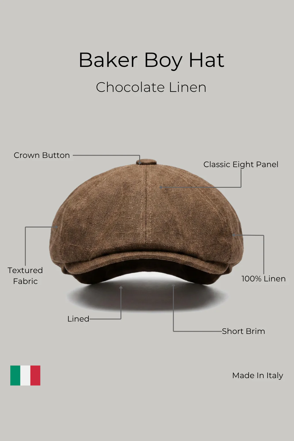 Baker Boy Hat - Chocolate Linen - Image 4