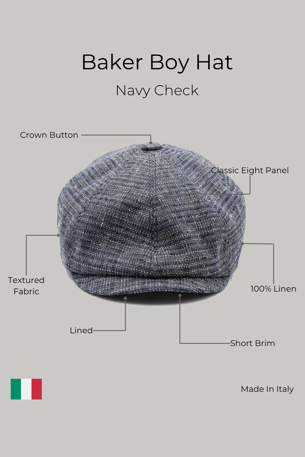 Baker Boy Hat - Navy Check - Image 4