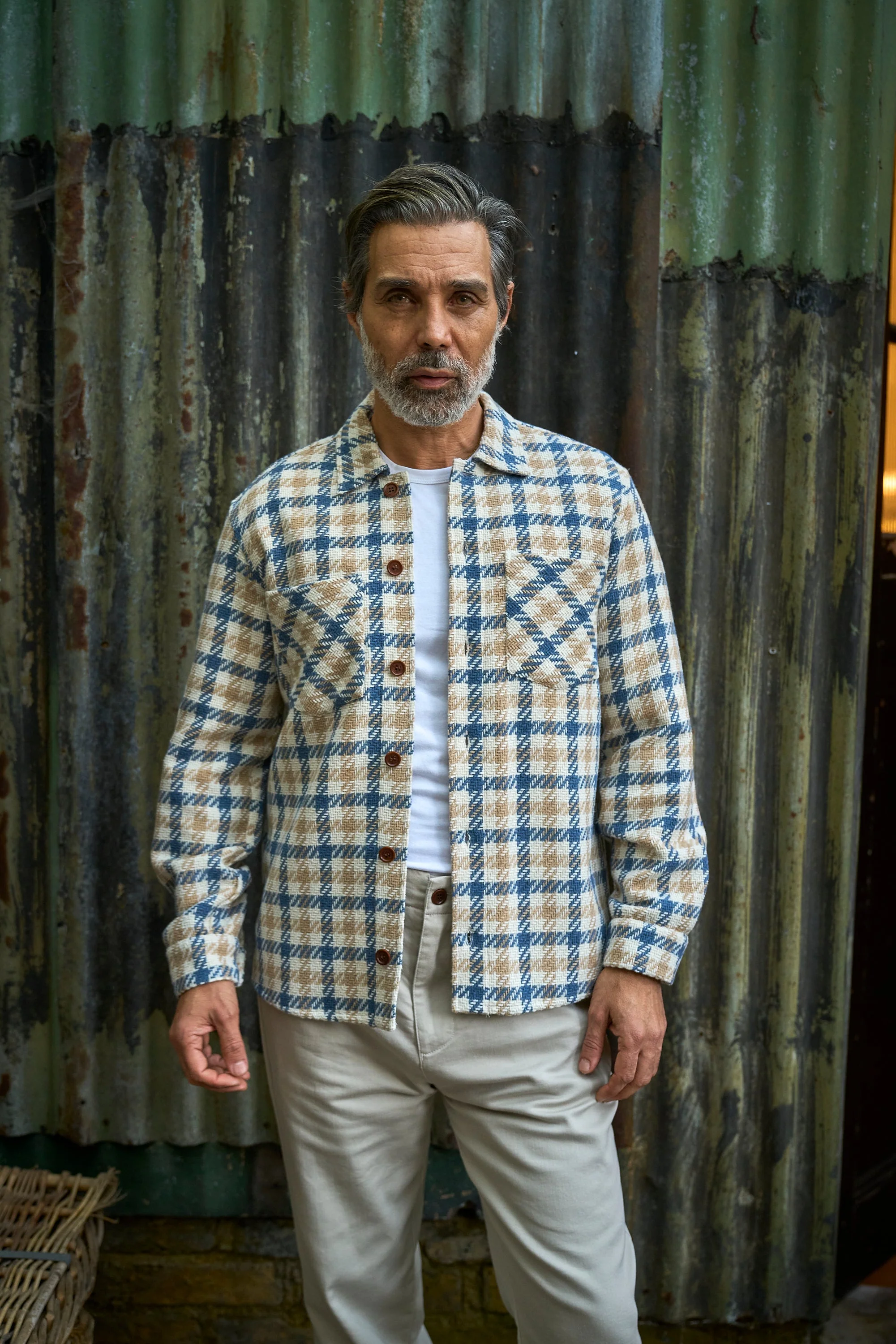 Bart Overshirt - Blue Brown Ecru - Square Check