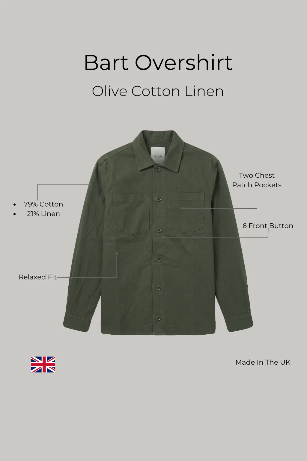 Bart Overshirt - Olive Cotton Linen - Image 5