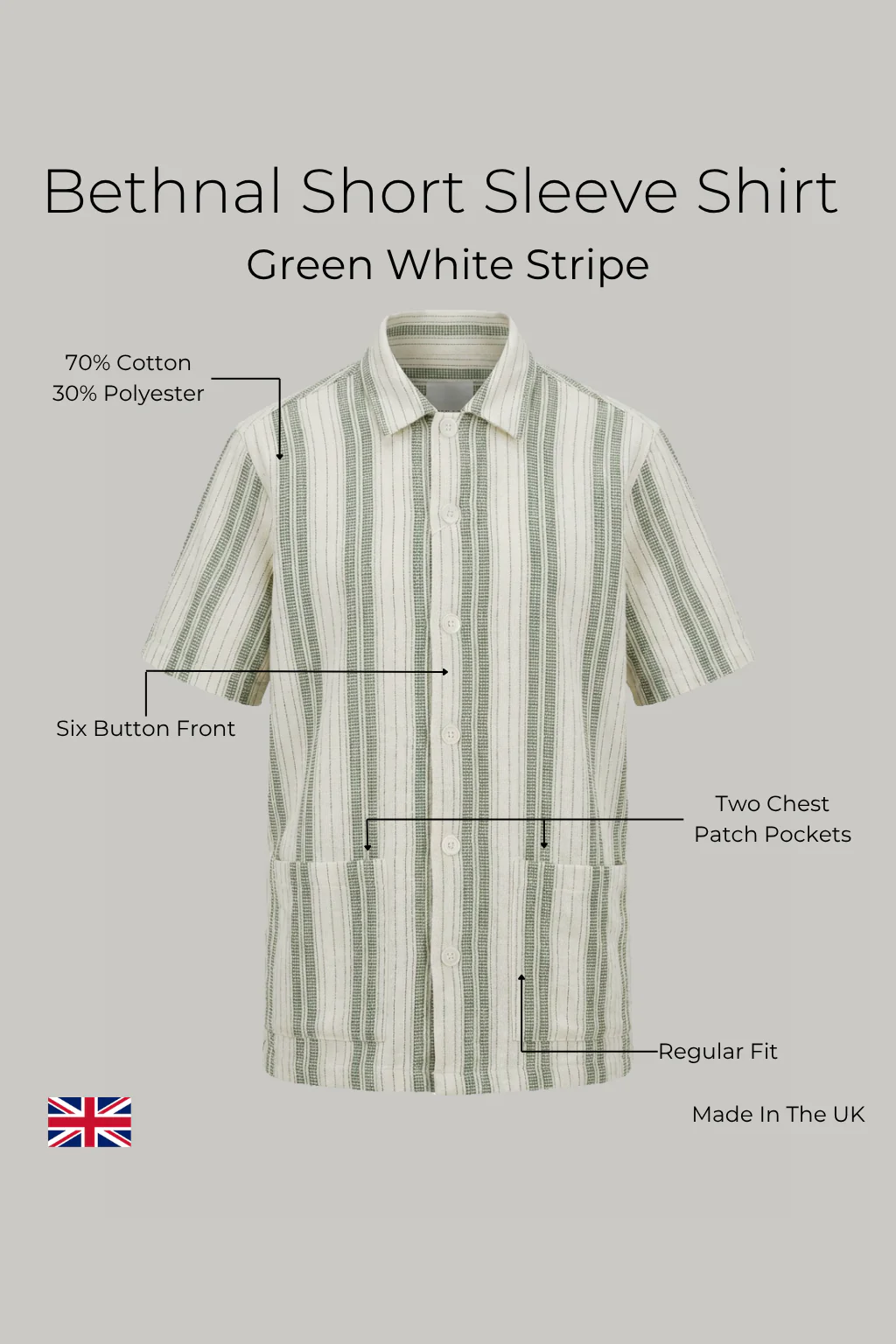 Bethnal Short Sleeve Shirt - Green White Stripe - Image 5