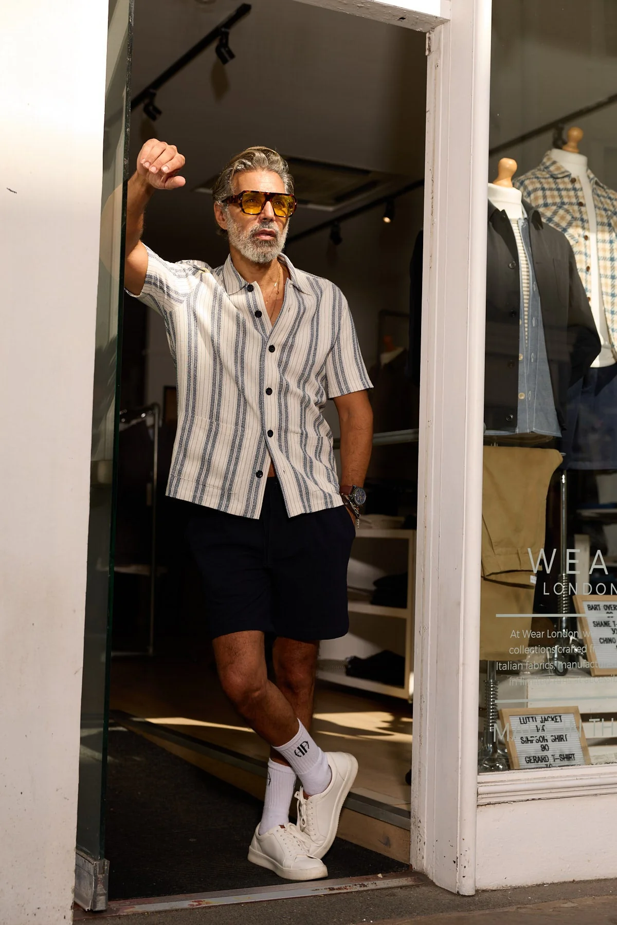 Bethnal Short Sleeve Shirt - Navy White Stripe - Image 3