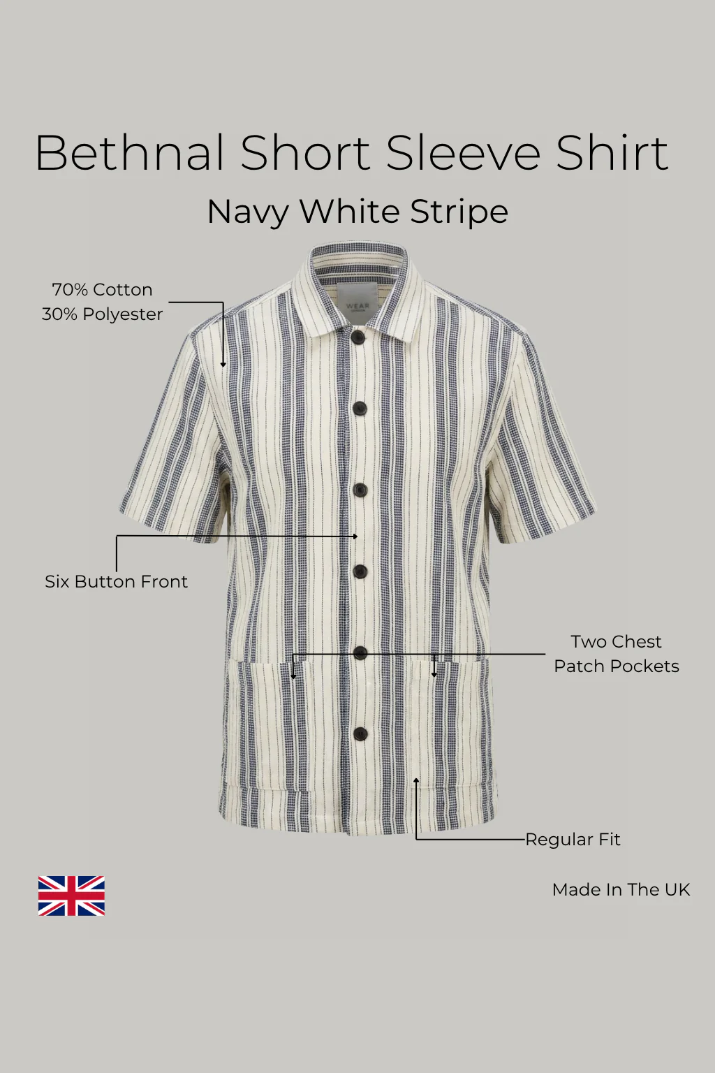 Bethnal Short Sleeve Shirt - Navy White Stripe - Image 5