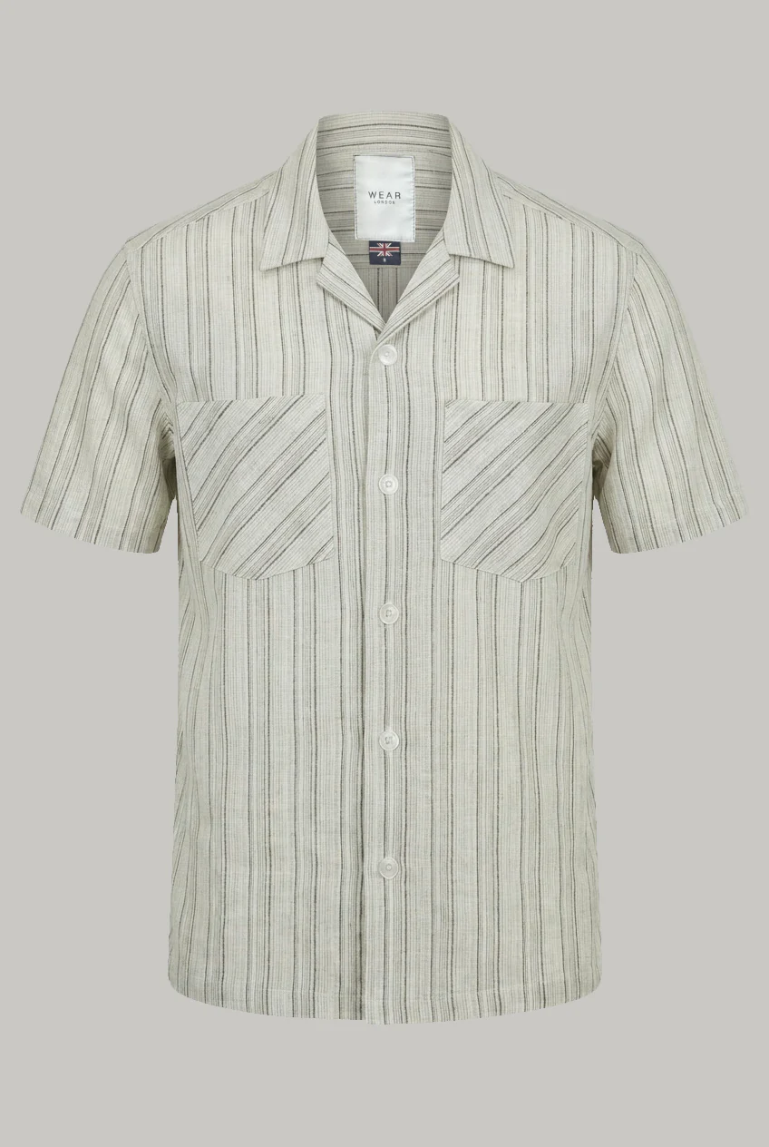 Bethnal Top Pockets - Green White Linen - Image 2