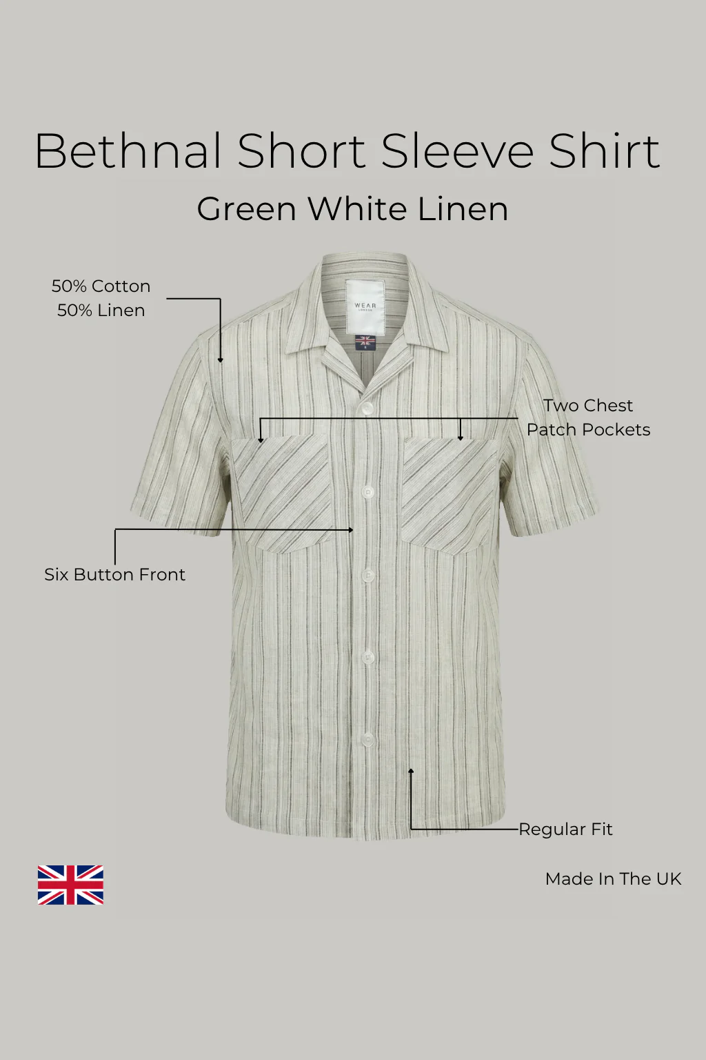 Bethnal Top Pockets - Green White Linen - Image 5