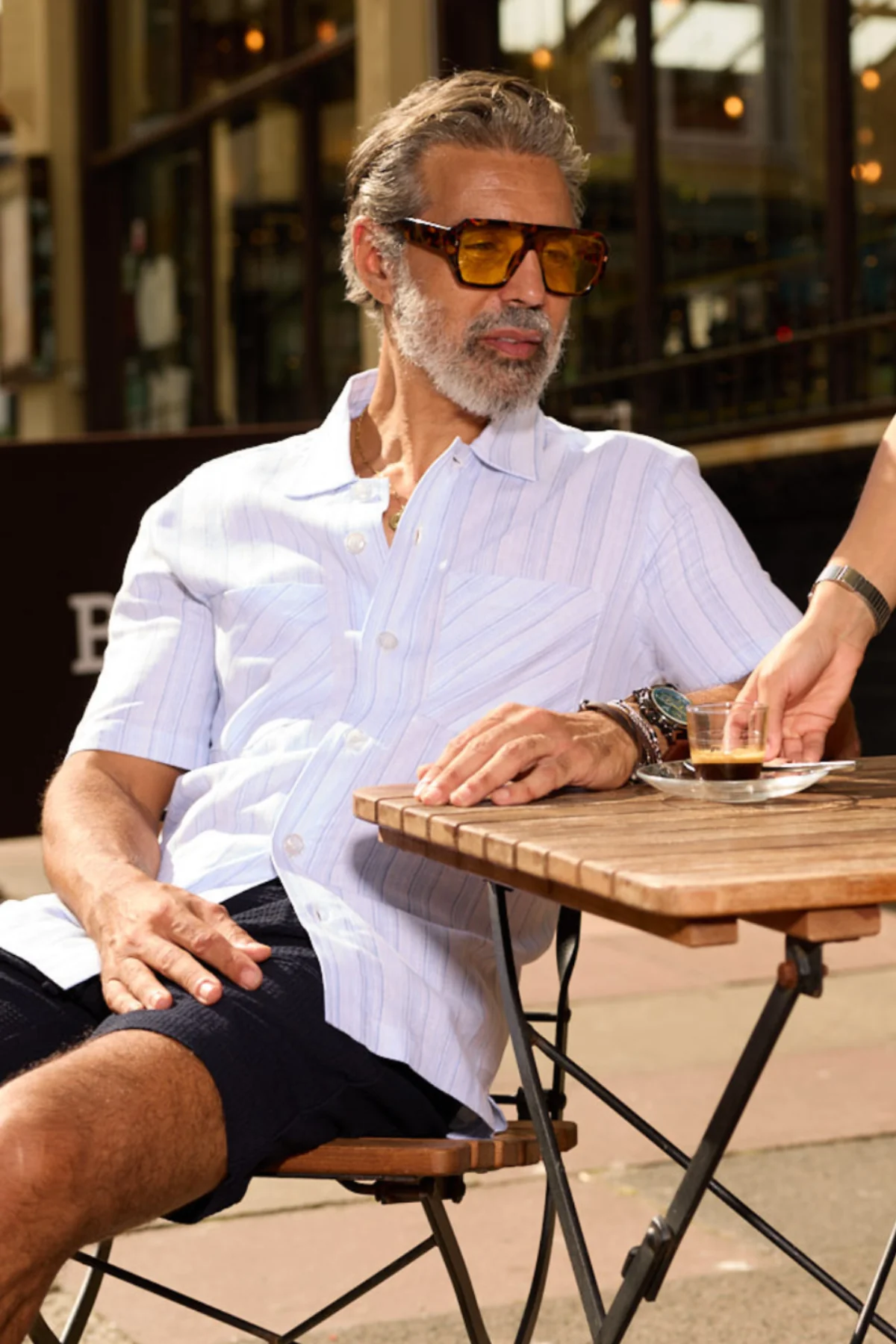 Bethnal Top Pockets  - Navy White Linen