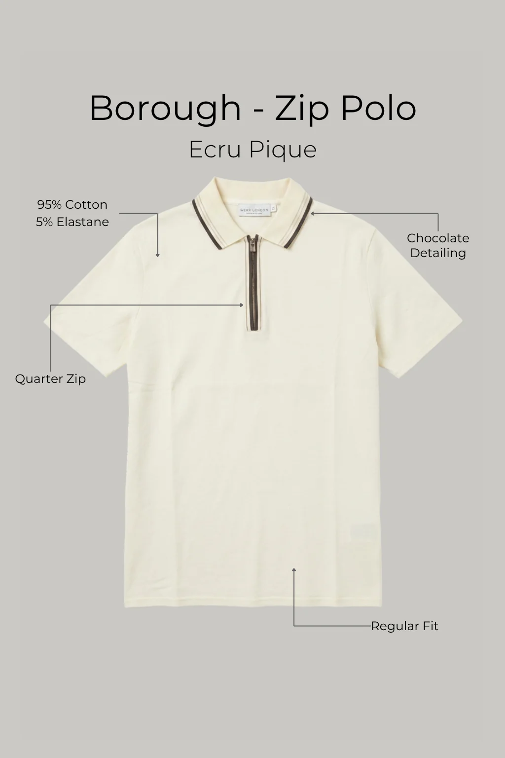 Borough - Zip Polo - Ecru Pique - Image 3