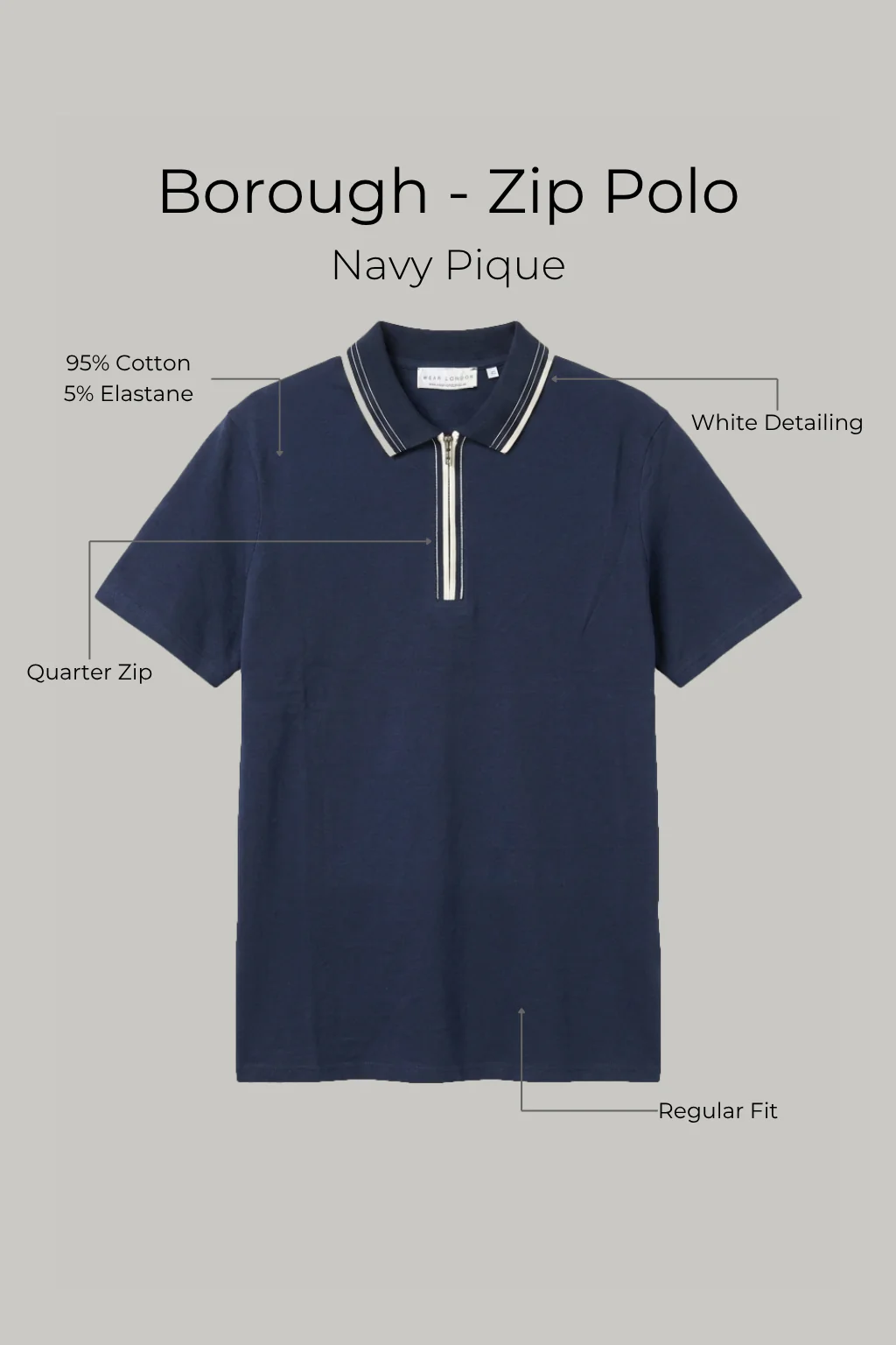 Borough - Zip Polo - Navy Pique - Image 3
