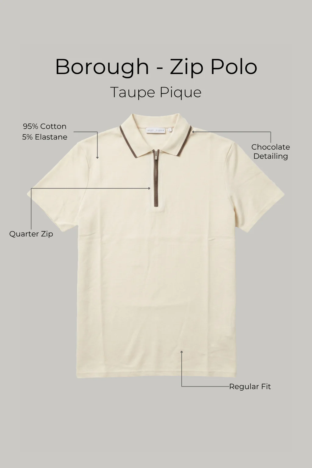Borough - Zip Polo - Taupe Pique - Image 5