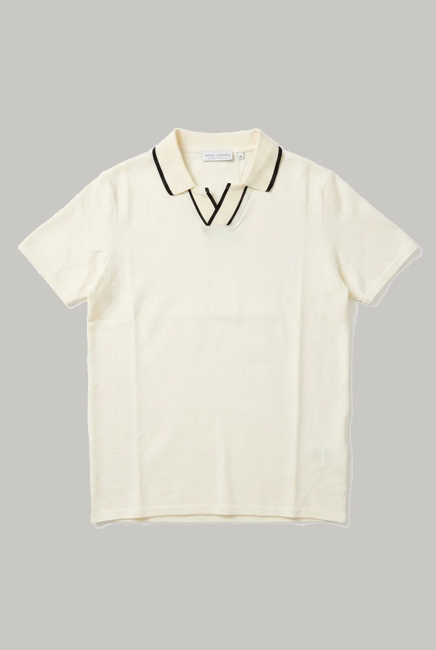 Sterling - V Neck Polo - Ecru Pique - Image 2