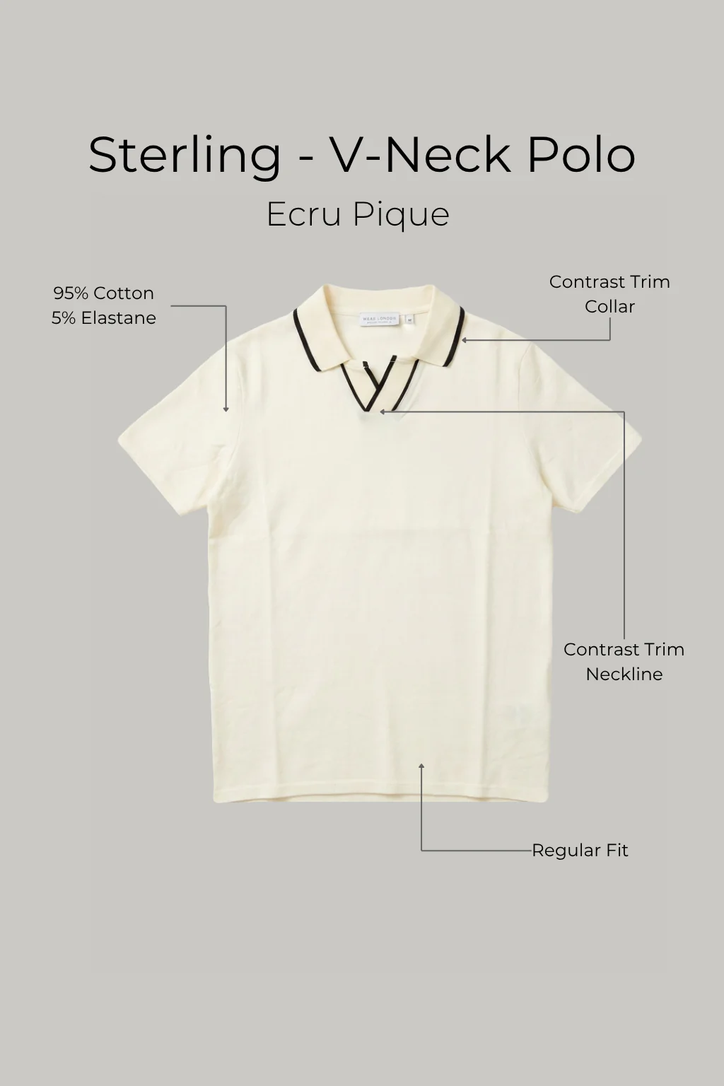 Sterling - V Neck Polo - Ecru Pique - Image 5