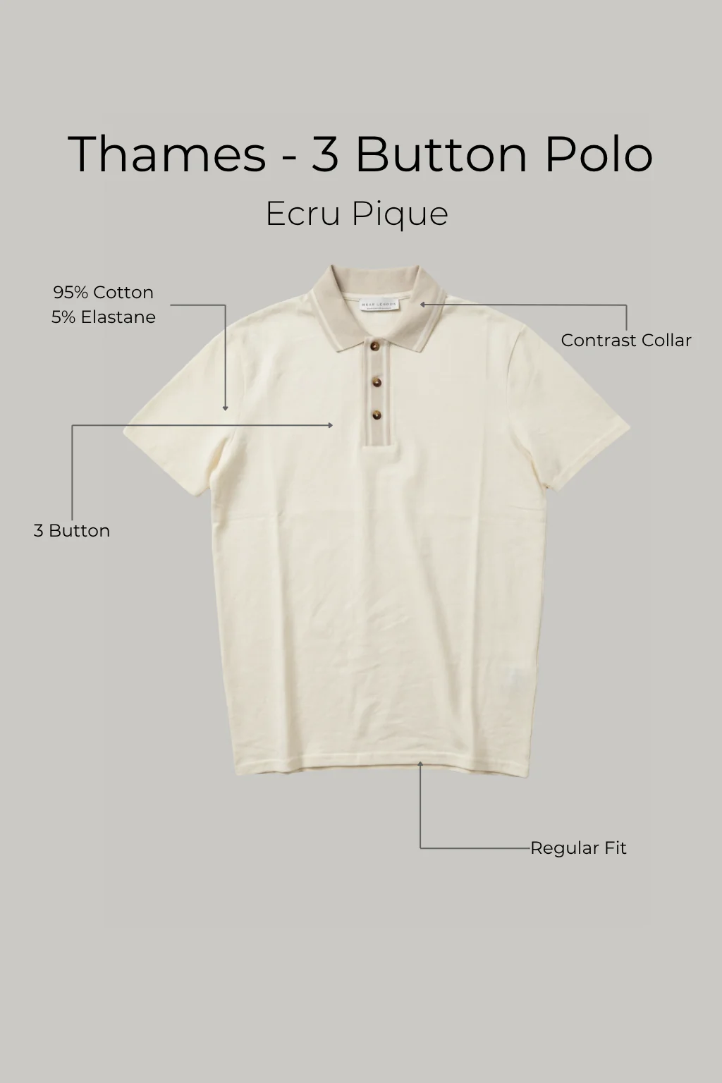 Thames - 3 Button Polo - Ecru Pique - Image 3