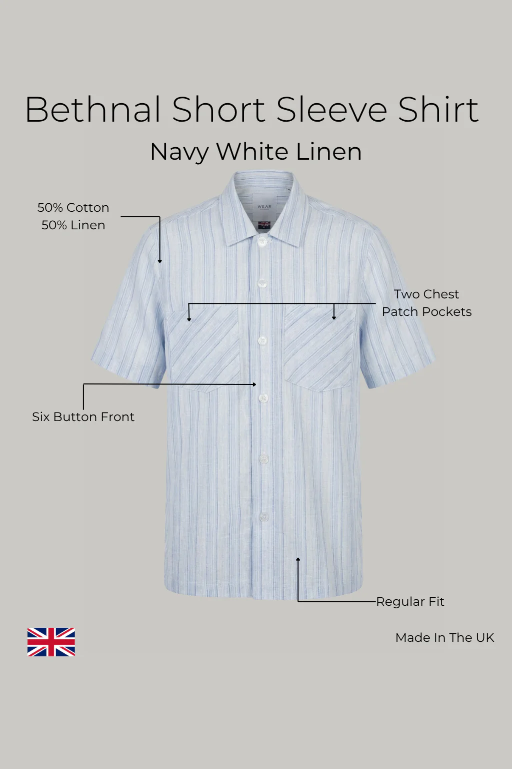 Bethnal Top Pockets  - Navy White Linen - Image 4