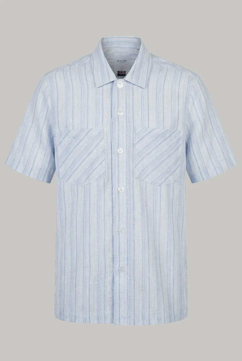 Bethnal Top Pockets  - Navy White Linen - Image 2