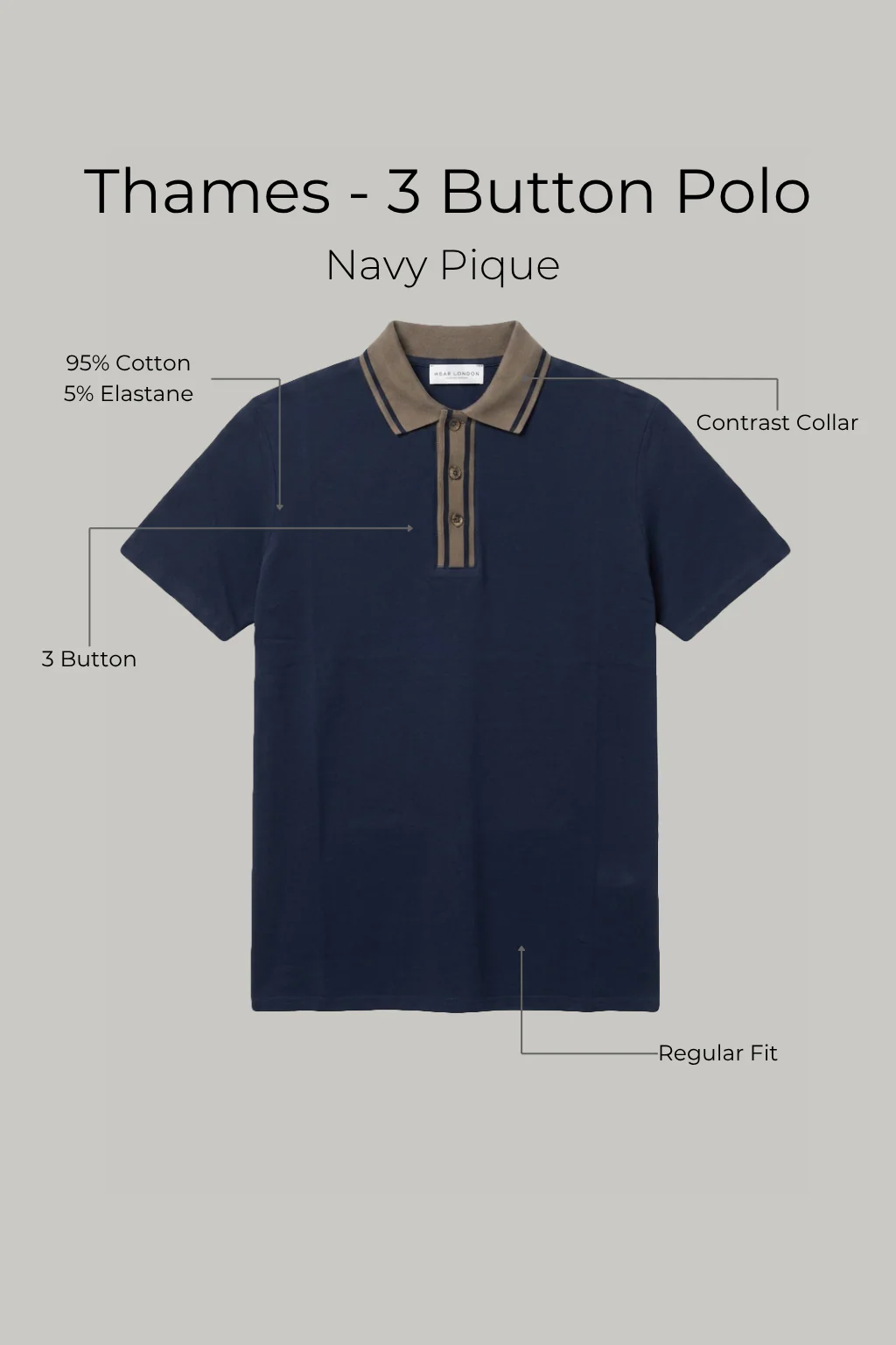 Thames - 3 Button Polo - Navy Pique - Image 5