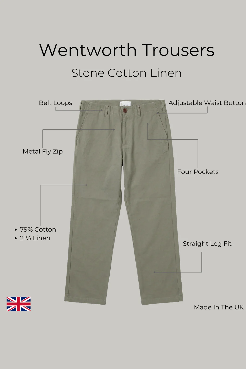 Wentworth Trouser - Stone Cotton Linen - Image 3
