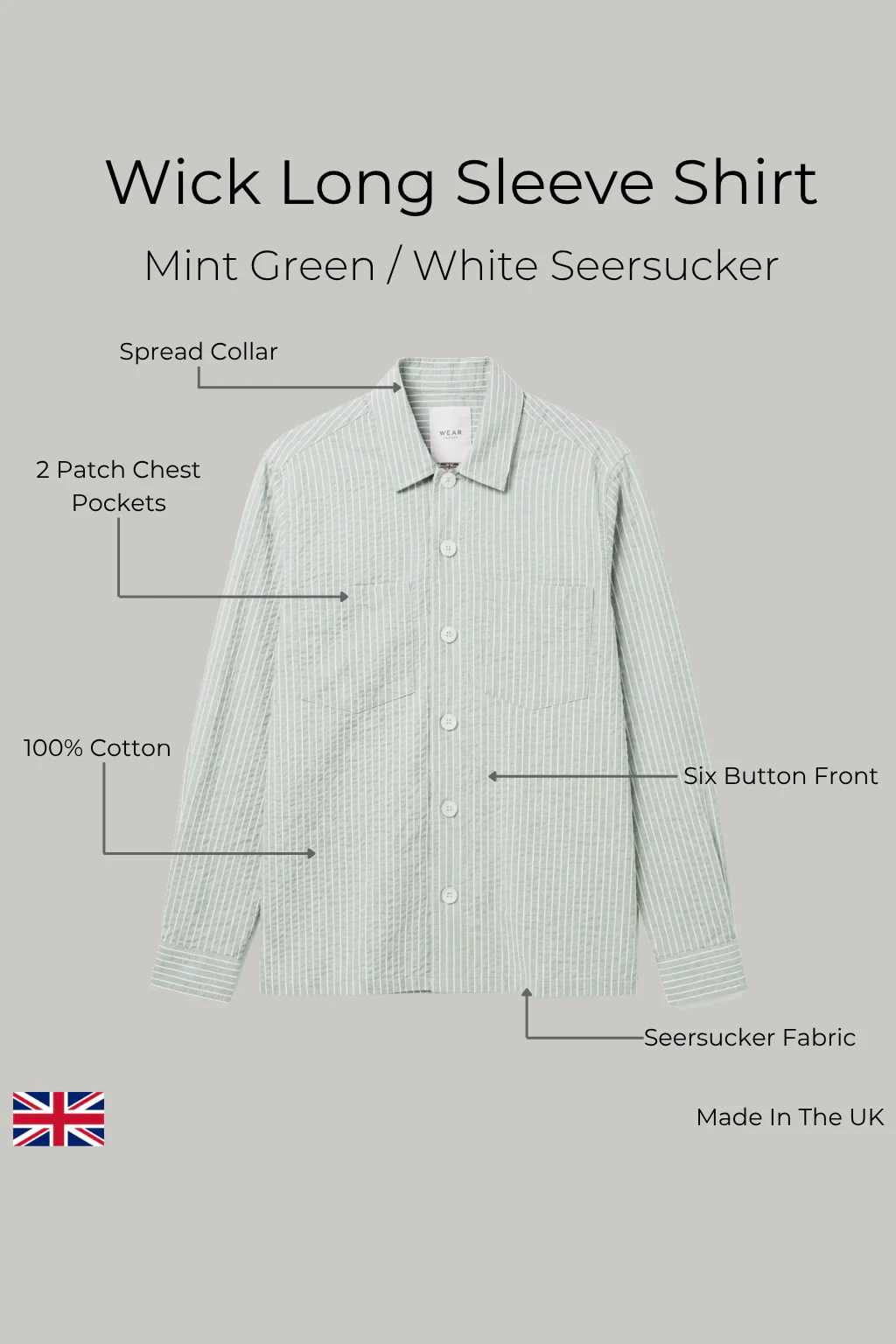 Wick Long Sleeve Shirt - Mint Green / White Seersucker - Image 5