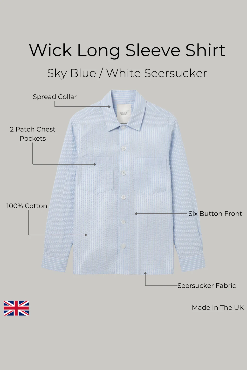 Wick Long Sleeve Shirt - Sky Blue / White Seersucker - Image 4